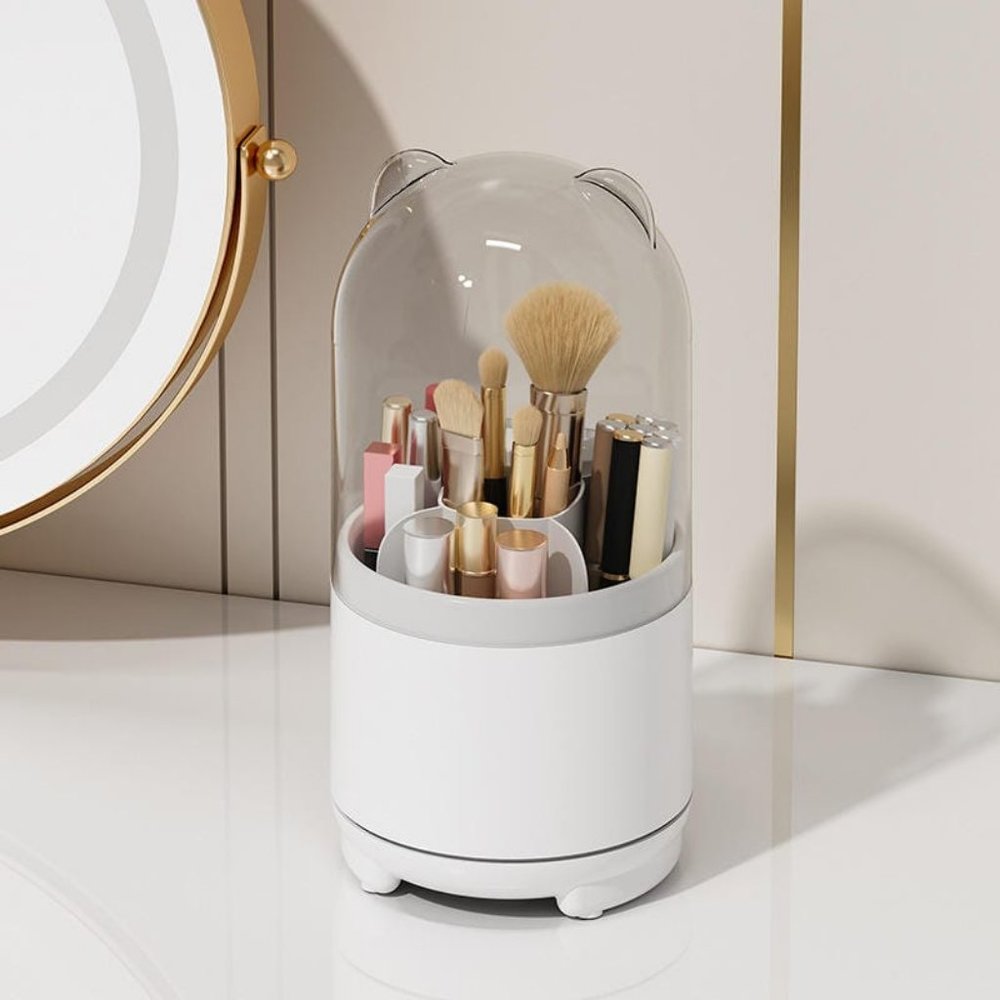 Makeup Brush Storage Cylinder, Organizer with Lid, Rotating Dustproof Make Up